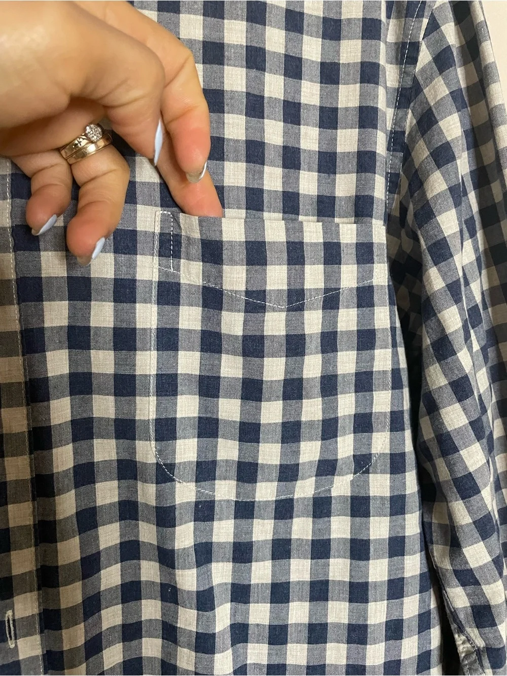 J. Crew Men's Navy and White Gingham Button-Down Shirt